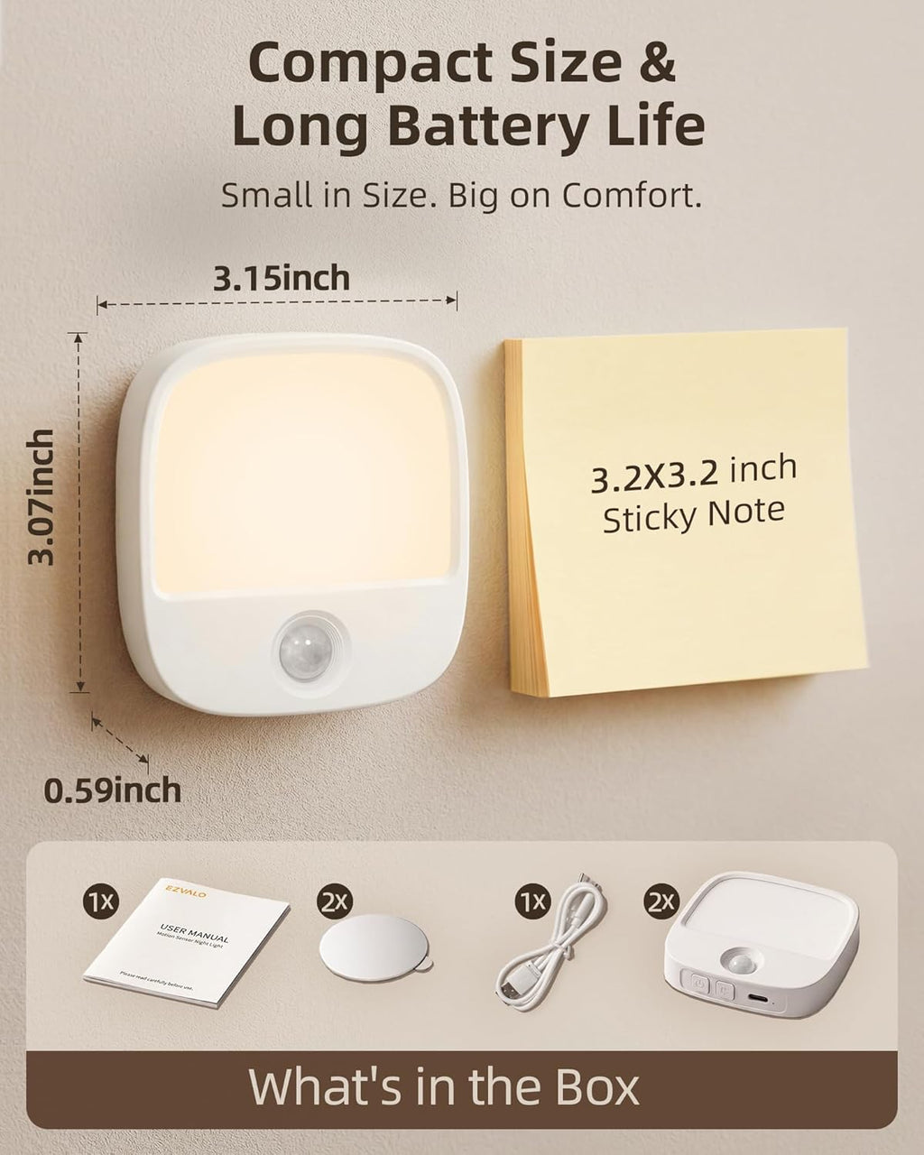 EZVALO Rechargeable Motion Sensor Night Light, Magnetic Stick-On LED Light with 3 Color Temperatures, Dimming & Memory, Portable Cordless…