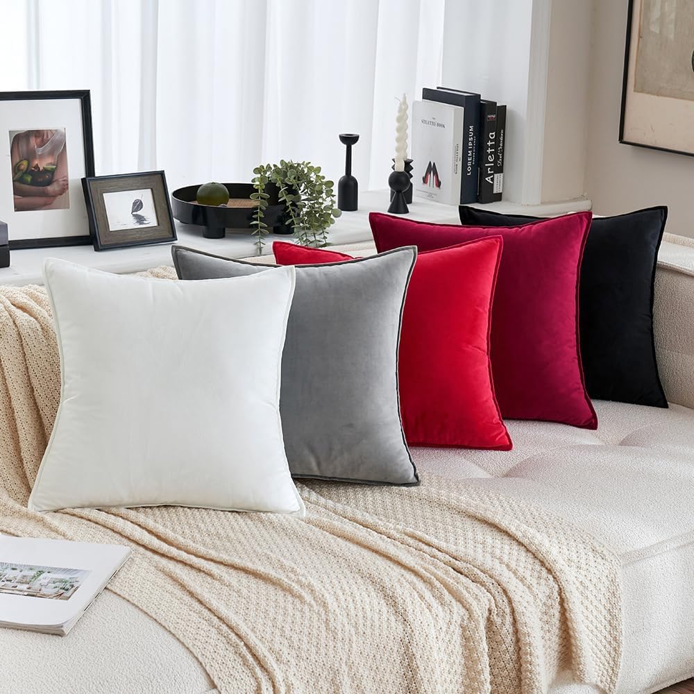 Miulee Red Velvet Throw Pillow Covers 18x18 Soft Decorative Solid Square Cushion Cases Pack of 2 Modern Luxury Home Decor for Couch, Sofa,…