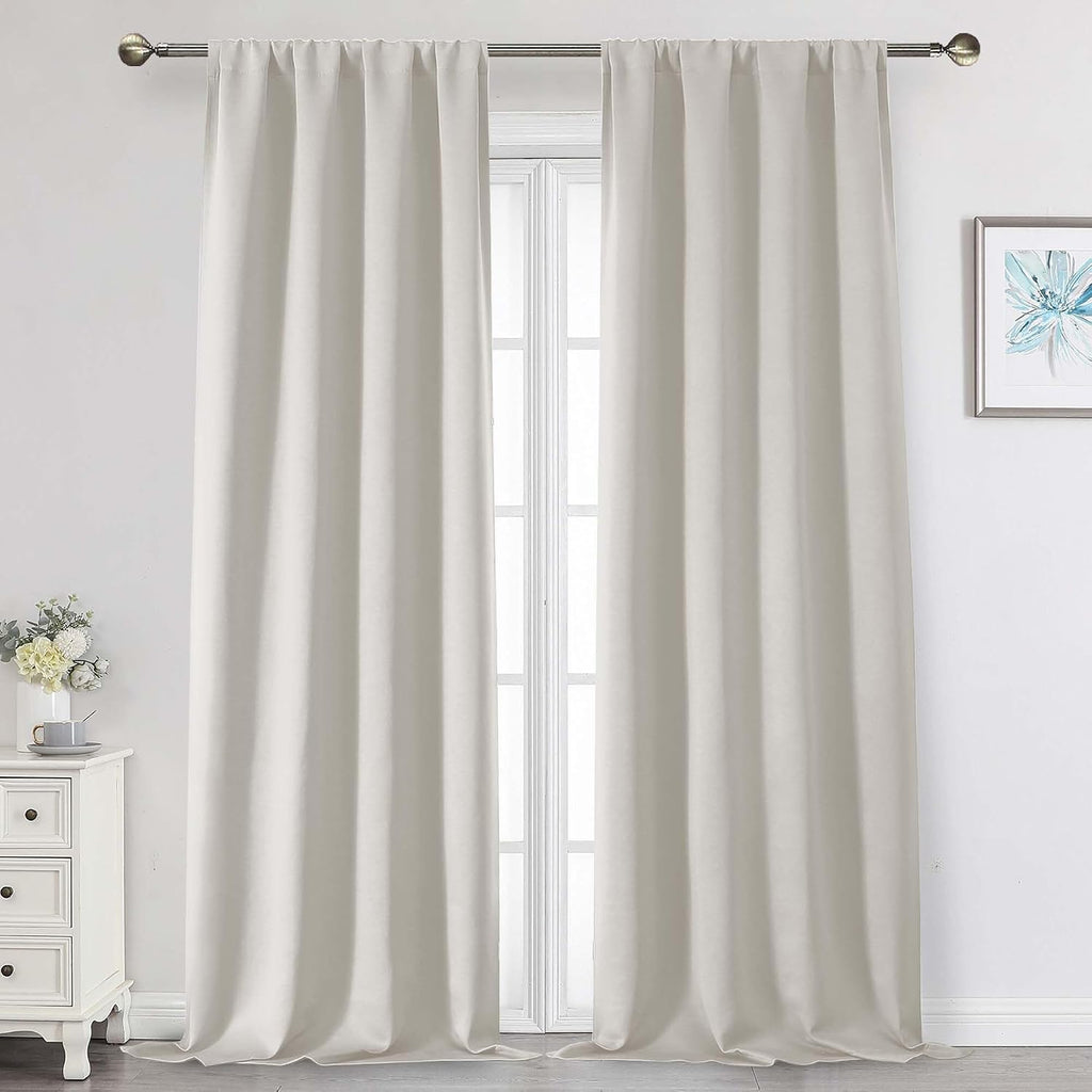 WelvetBLK Natural Curtains for Bedroom Living Room 96 Inches Long 2 Panels Set, Soft Solid Light Filtering Thermal Insulated Window Treatme…