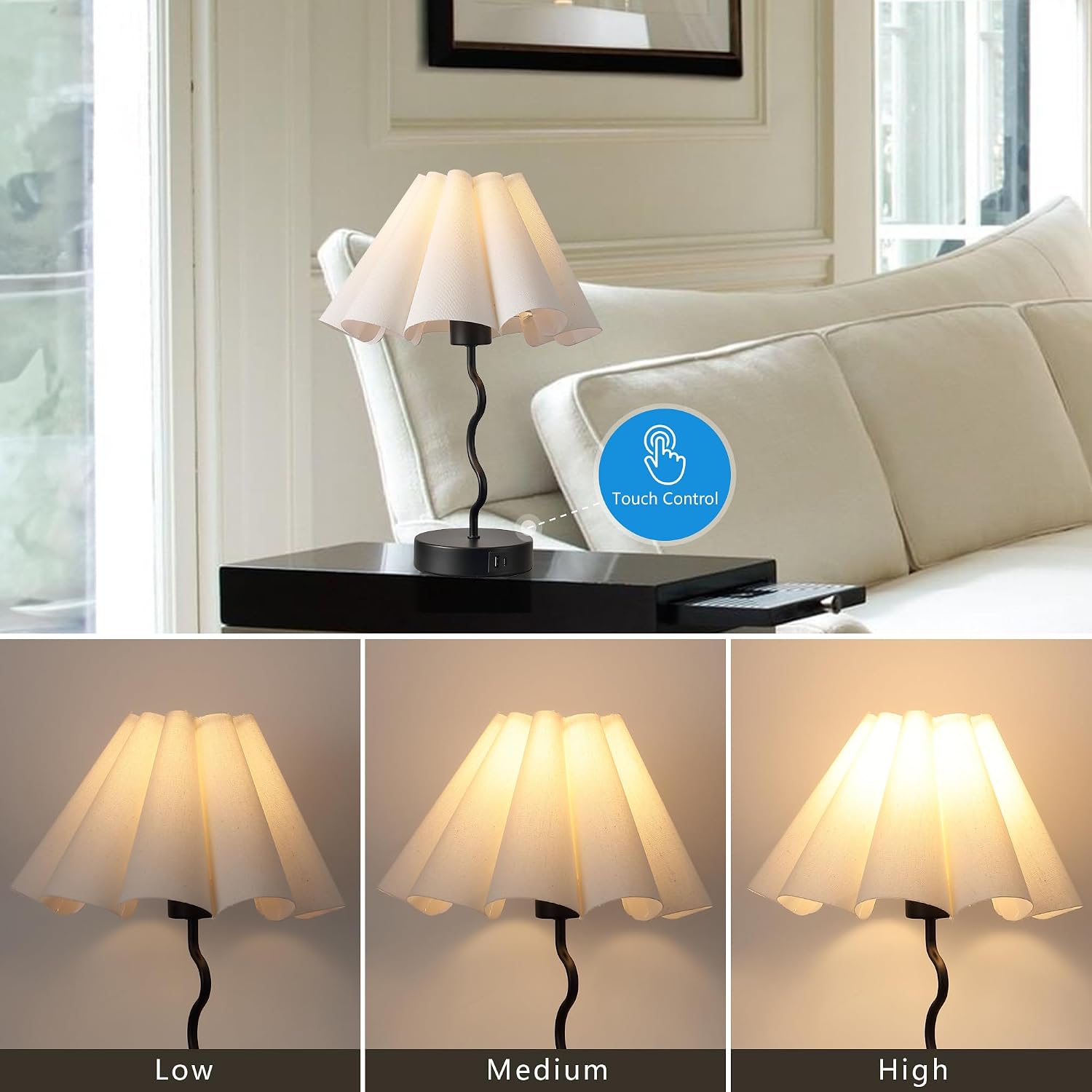 EOEYYOYB Pleated Table Lamp, Table Lamp for Bedroom, Bedside Lamps for Nightstand with Linen Lampshade, Modern Lamp for Bedroom Home…