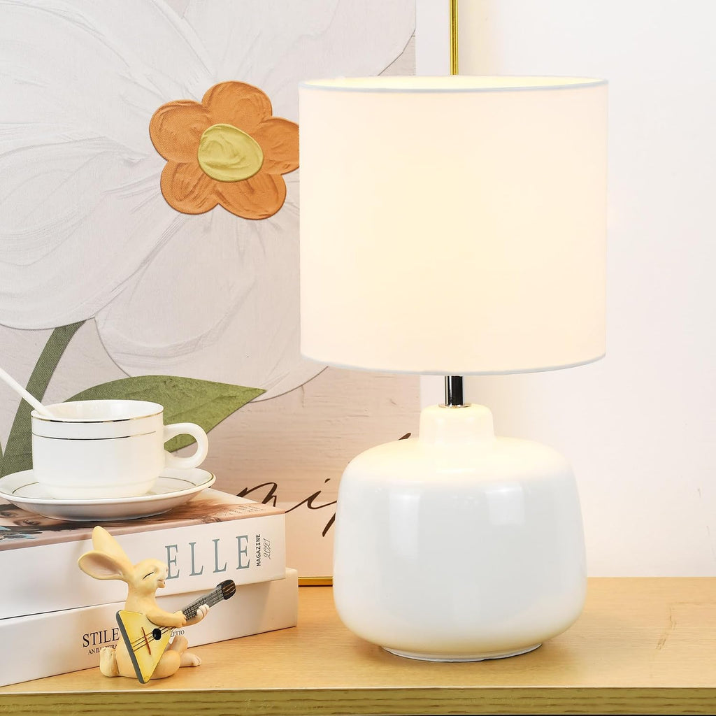 Oslo Small Ceramic Table Lamp for Living Room and Bedroom, Modern Kids Night Table Lamp, Φ7.09×H13.39IN, Bulb Excluded, Off White