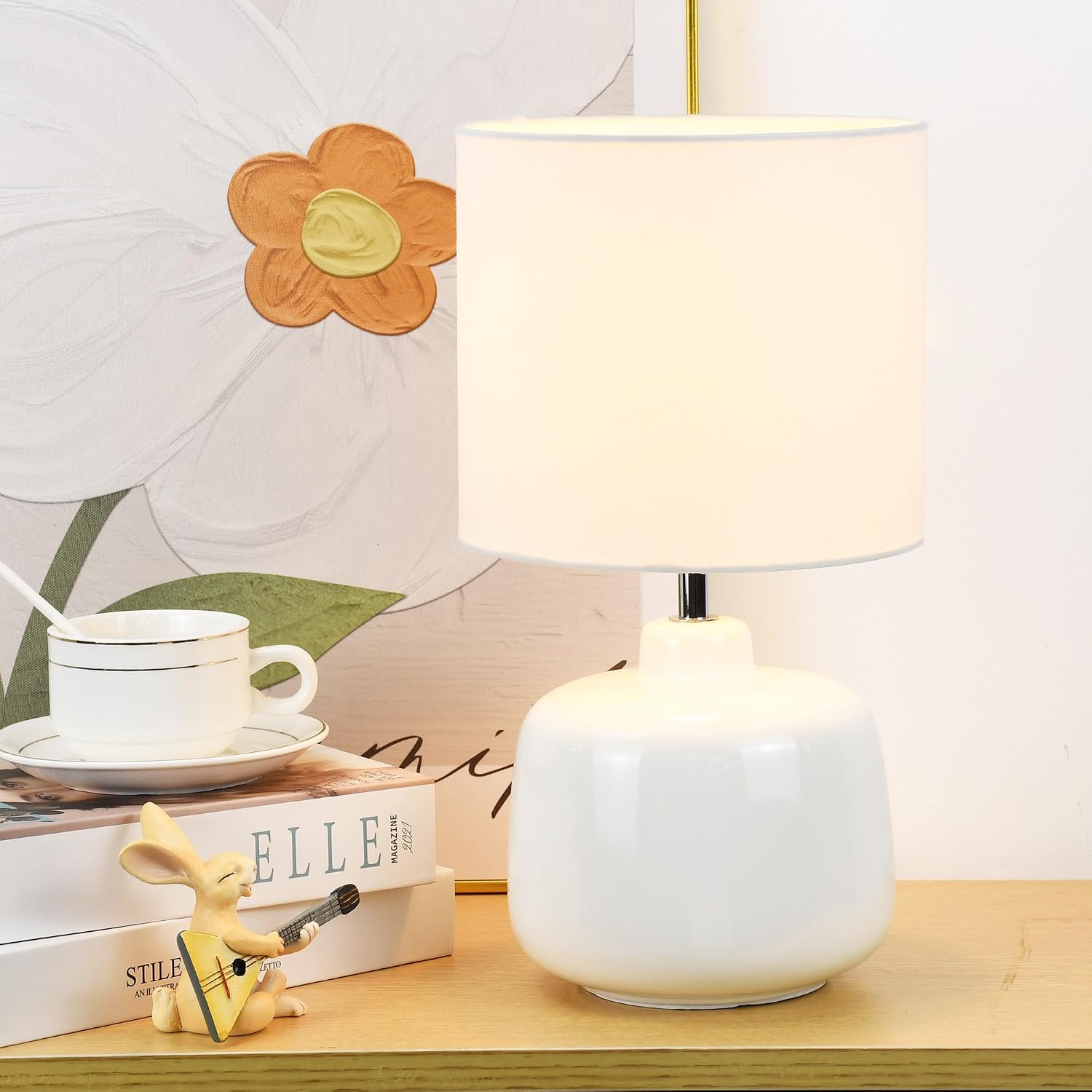 Oslo Small Ceramic Table Lamp for Living Room and Bedroom, Modern Kids Night Table Lamp, Φ7.09×H13.39IN, Bulb Excluded, Off White