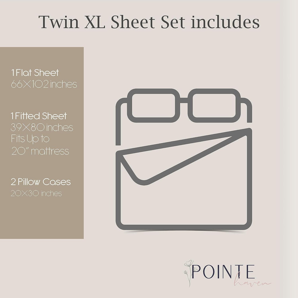 Pointehaven Bedding 3 Pieces Twin XL 100% Cotton Percale Sheets - Printed Bed Sheet & Pillowcase Sets - Soft Cotton Bed Sheets Set - Fits M…