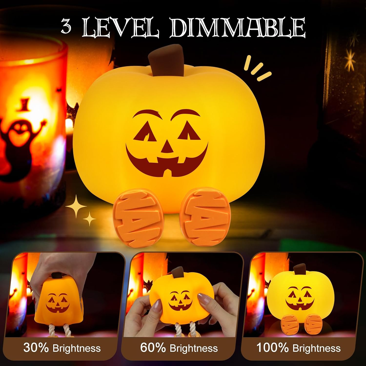 Gefaxi Pumpkin Night Light for Kids Cute Jack O Lantern Halloween Decor Nightlight for Baby Nursery Toddler Squishy Pumpkin Lights Cordless…