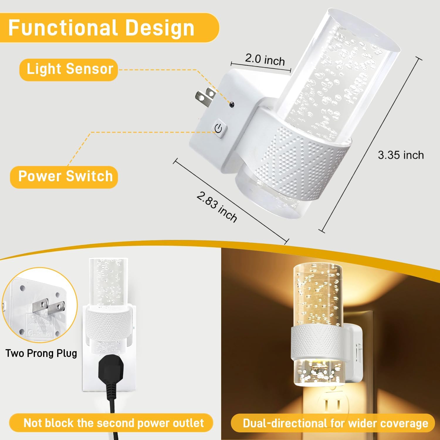 Night Light Plug into Wall - 2 Pack LED Nightlight with Dusk to Dawn Sensor 0-100LM Brightness Dimmable Lights for Bedroom Bathroom…