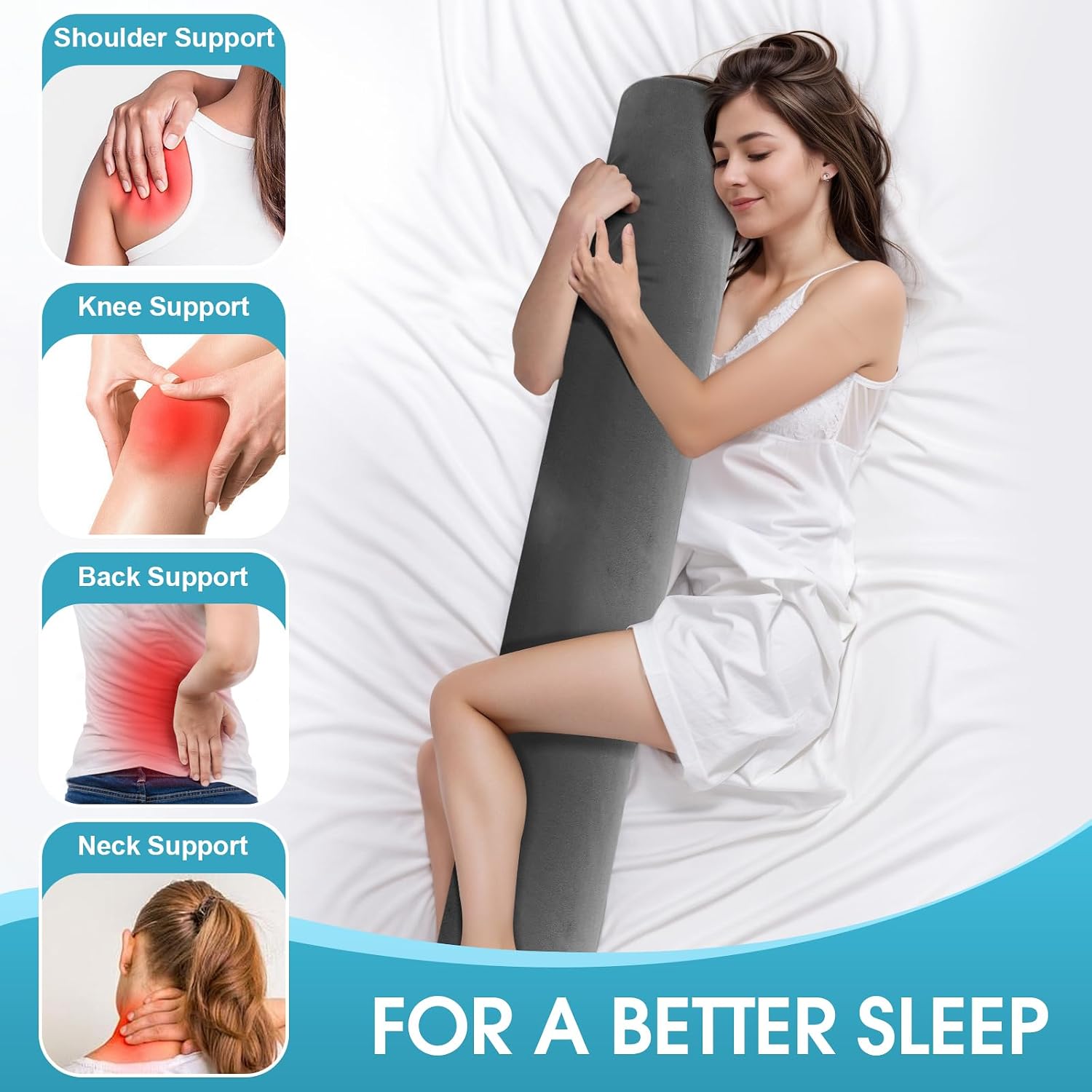 SereneCloud Memory Foam Body Pillow for Bed, Long & Big Full Body Pillows for Adults, Multifunctional Bolster Pillows with Removable &…