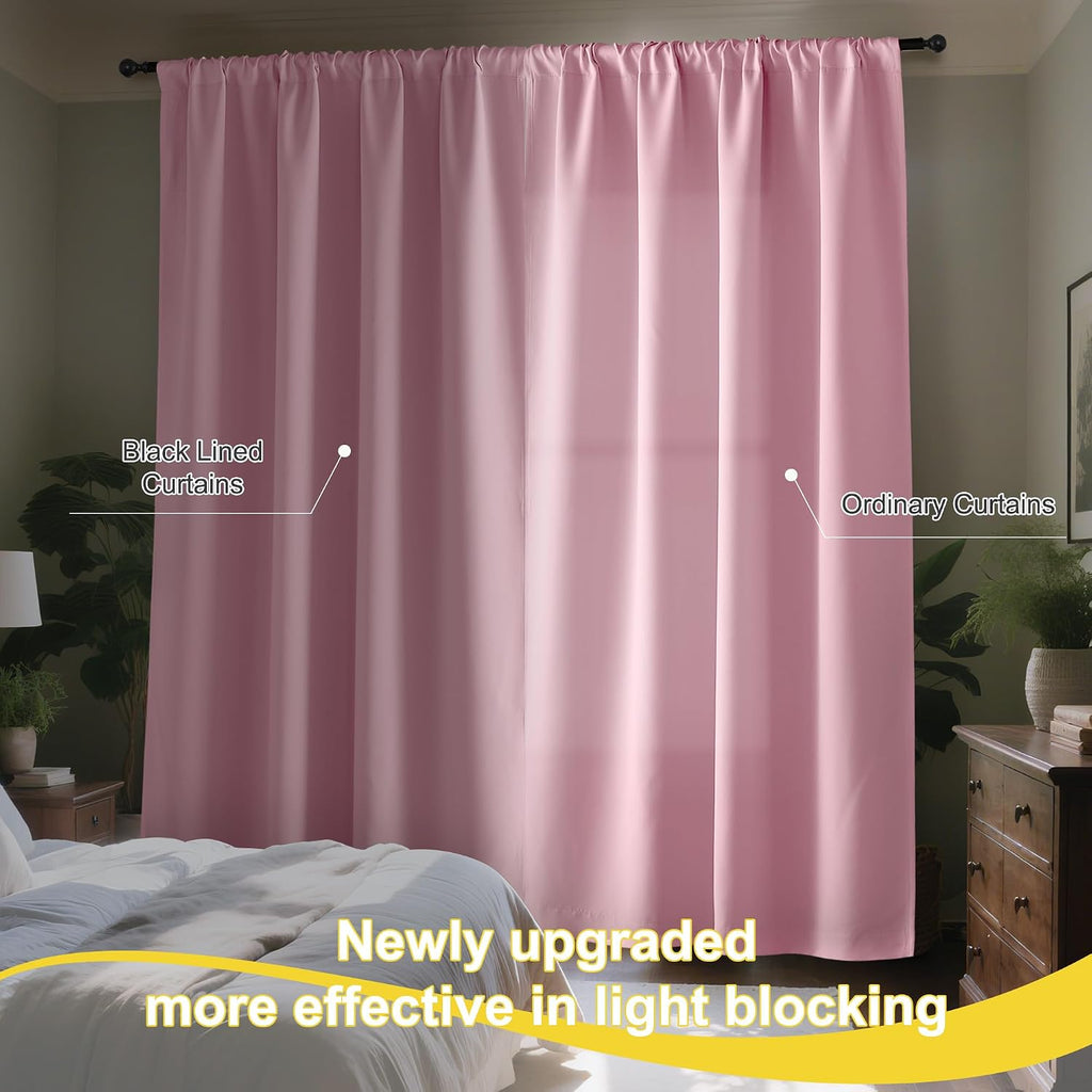 Nicetown Crystal Pink Blackout Curtains for Girls Bedroom, 52x84 Inches 2 Panels Energy Efficient Thermal Insulated Drapes, Rod Pocket Blac…