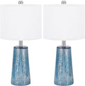 Modern Coastal Table Lamps 23” High Blue Silver Hand-Applied Mercury Tapered Column Glass Bedside Lamps, for Bedroom Living Room Home…
