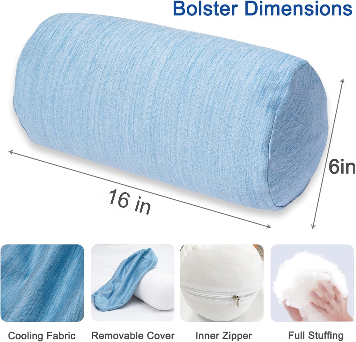 1 MIDDLE ONE Bolster Pillow with Removable Cooling Cover, Round Cylinder Neck Roll Pillow for Head, Back, Leg Support, Decorative Bed and…