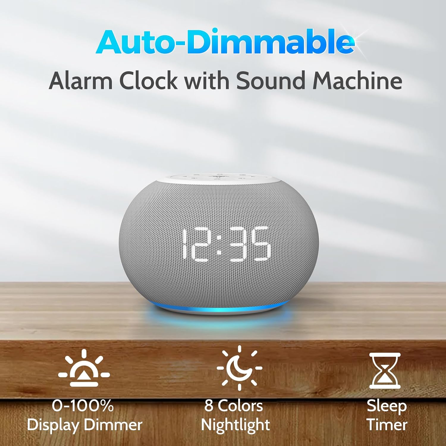 Reacher Auto-Dimmable Sound Machine Alarm Clock with Night Light, 20 Soothing Sounds, LED Digital Display, Sleep Timer, Precise Volume Cont…