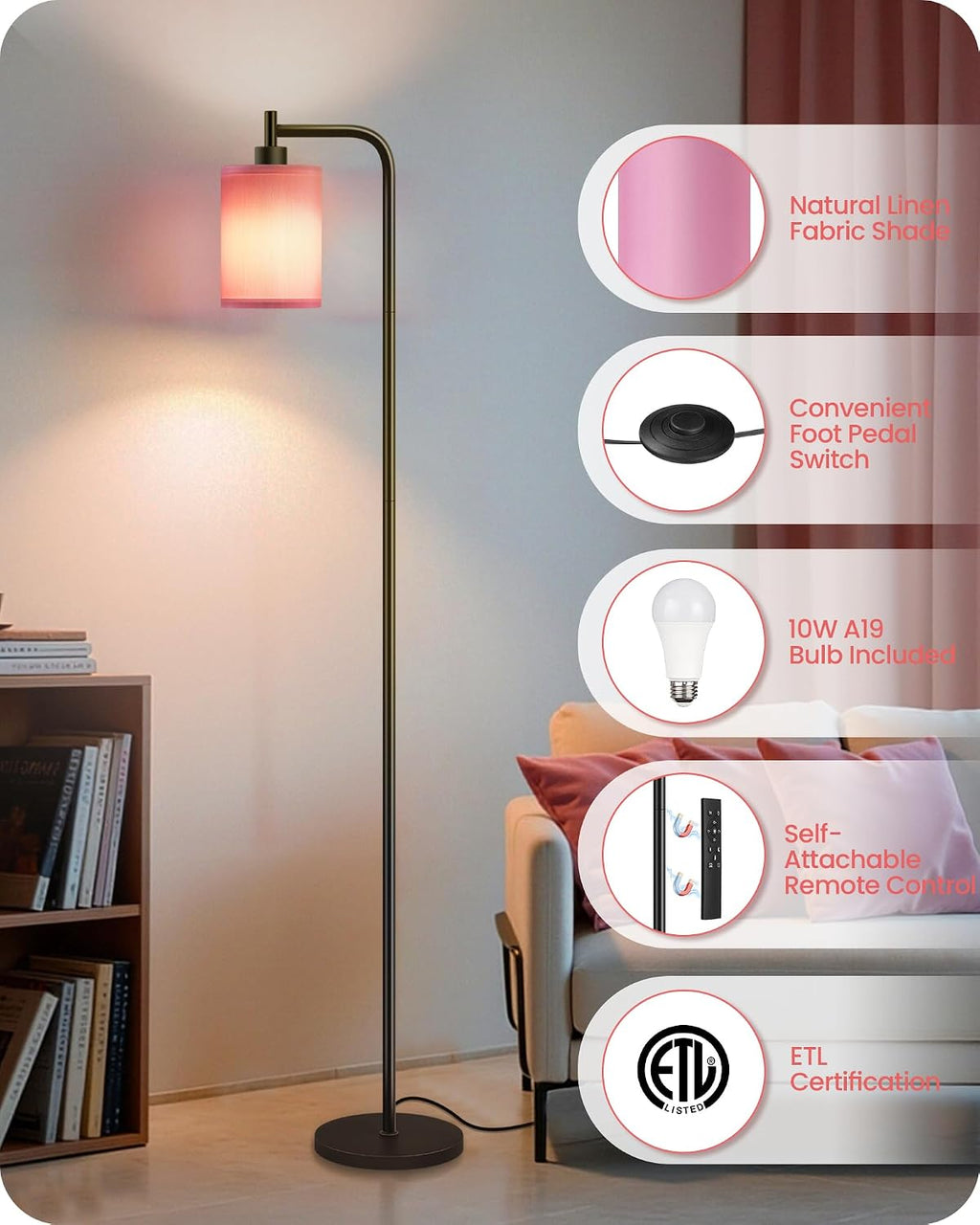 2Pack Dimmable Floor Lamp for Living Room with Remote and Foot Switch, Modern Standing, Corner Lamp,10W Bulb 3 Color Temperatures, for…