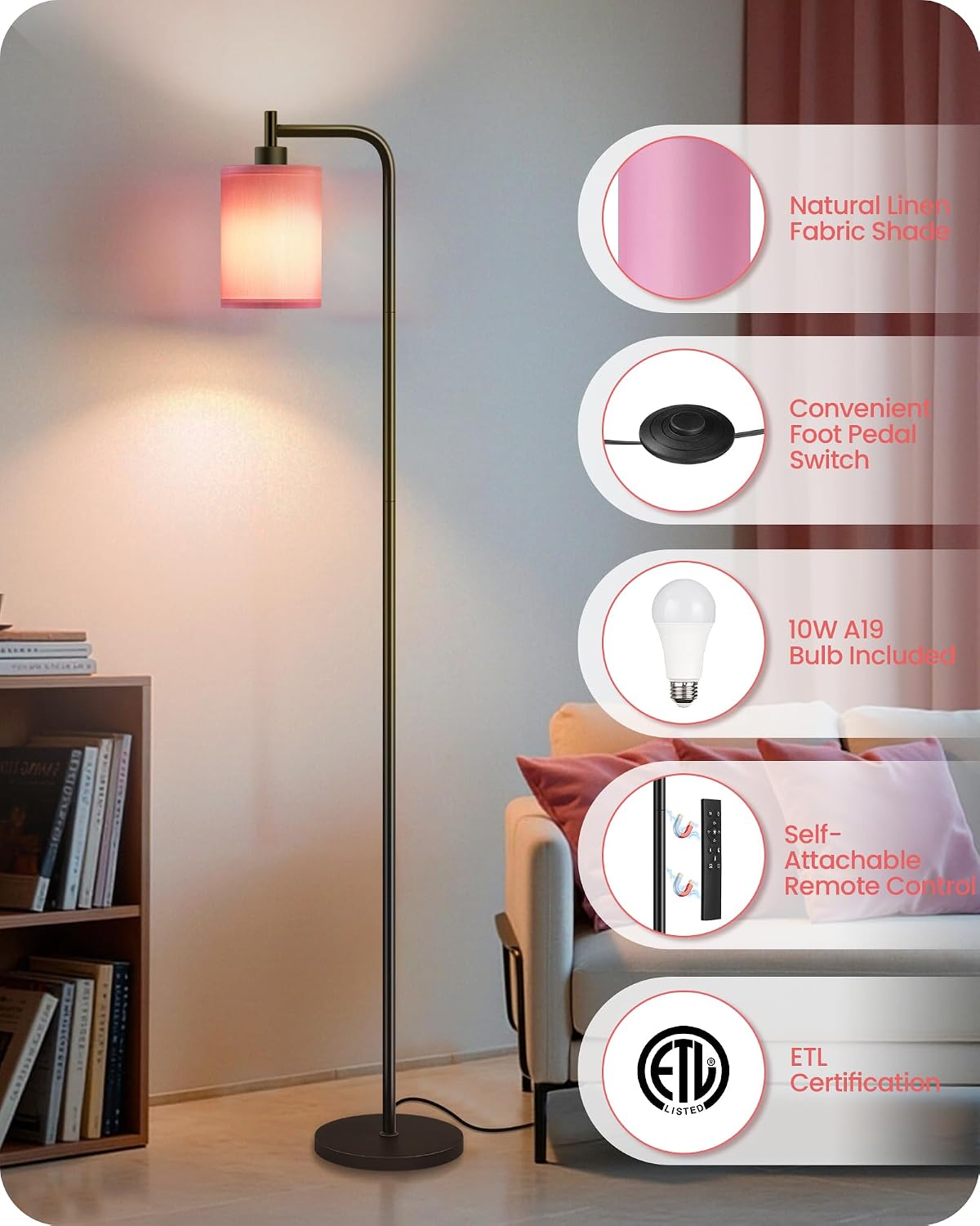 2Pack Dimmable Floor Lamp for Living Room with Remote and Foot Switch, Modern Standing, Corner Lamp,10W Bulb 3 Color Temperatures, for…