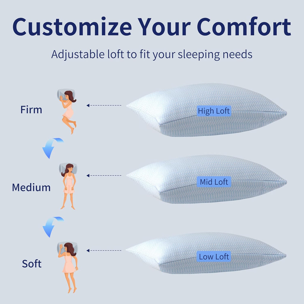 Downcool Cooling Pillow King Size Set of 2, Adjustable Shredded Memory Foam Pillows for Sleeping, Cool Bed Pillows for Hot Sleepers, Soft S…