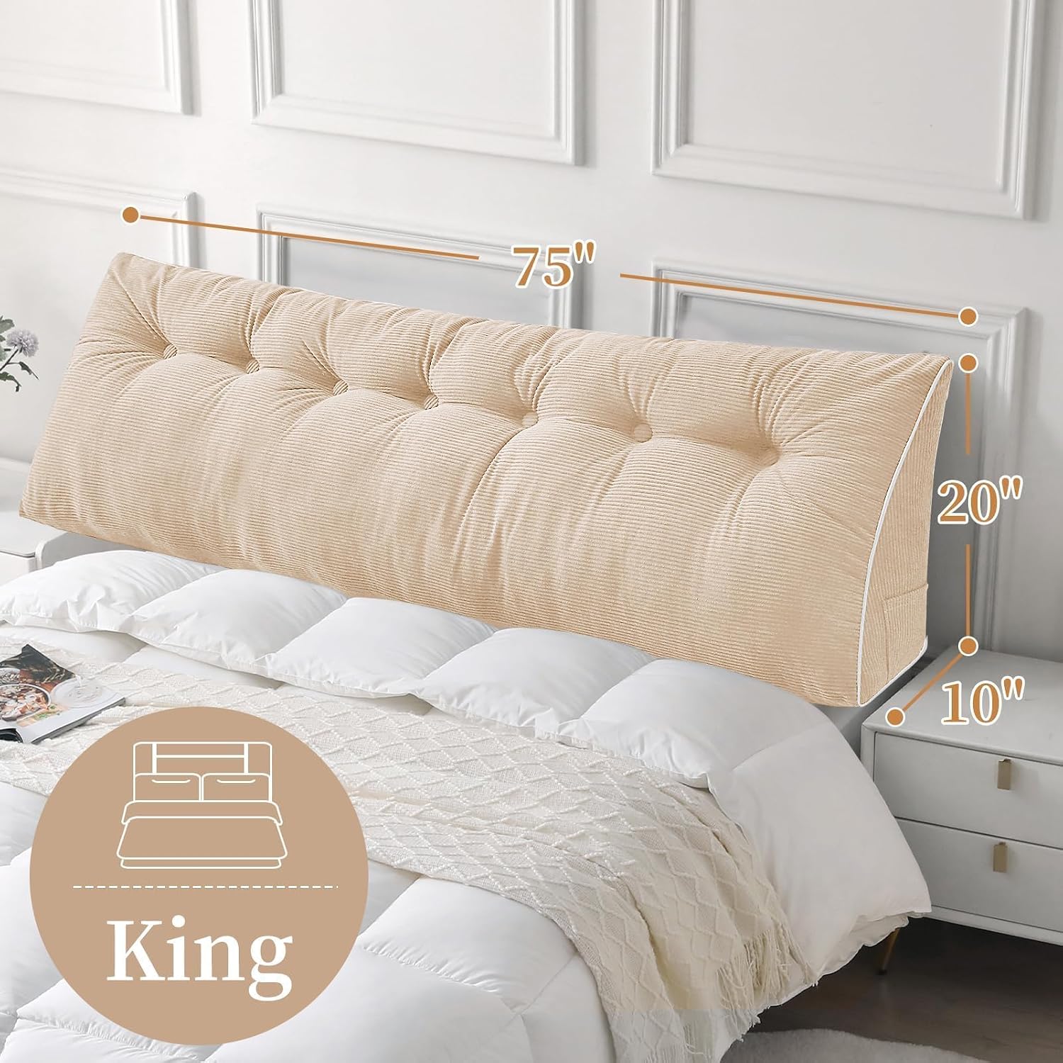 Sasttie Headboard Pillow King, Wedge Pillow Headboard for Sitting Up in Bed, Back-Rest Support Triangular Cushion for Reading - Features Re…