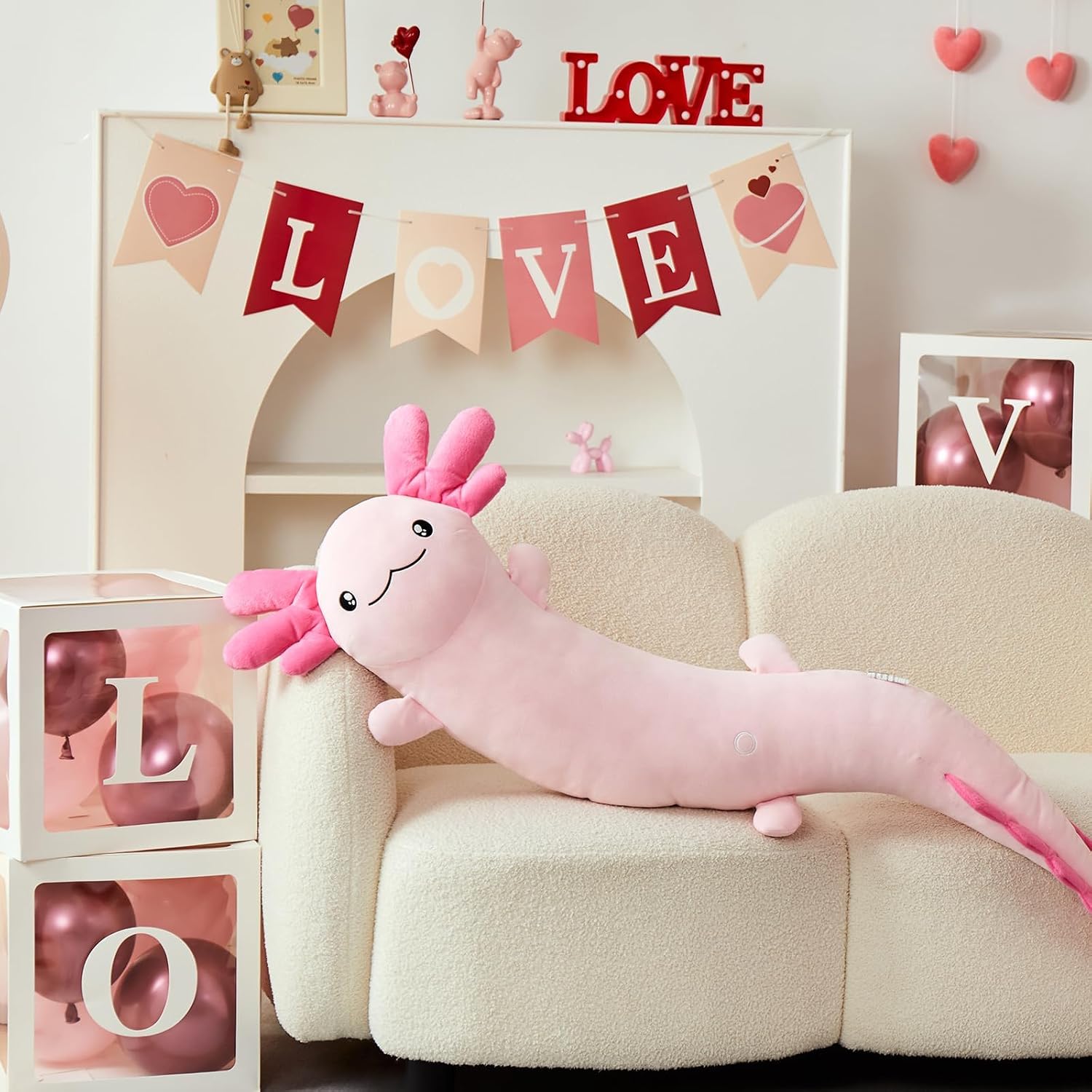 MaoGoLan Giant Axolotl Plush Body Pillow for Girls, Hot Pink Axolotl Stuffed Animal for Kids Adults, Large Salamander Plush Glow in The Dar…