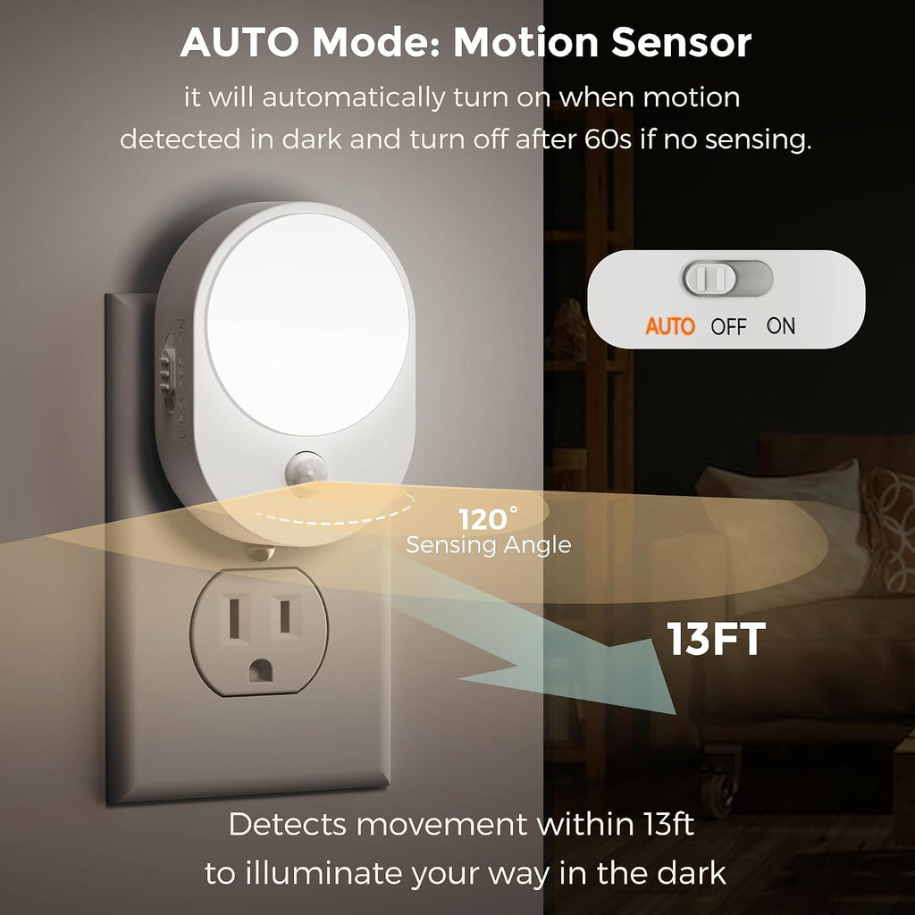 L LOHAS LED Plug in Night Light with Motion Sensor and Dusk to Dawn Sensor,[4-Pack] Night Lights Plug into Wall,5000K Daylight…