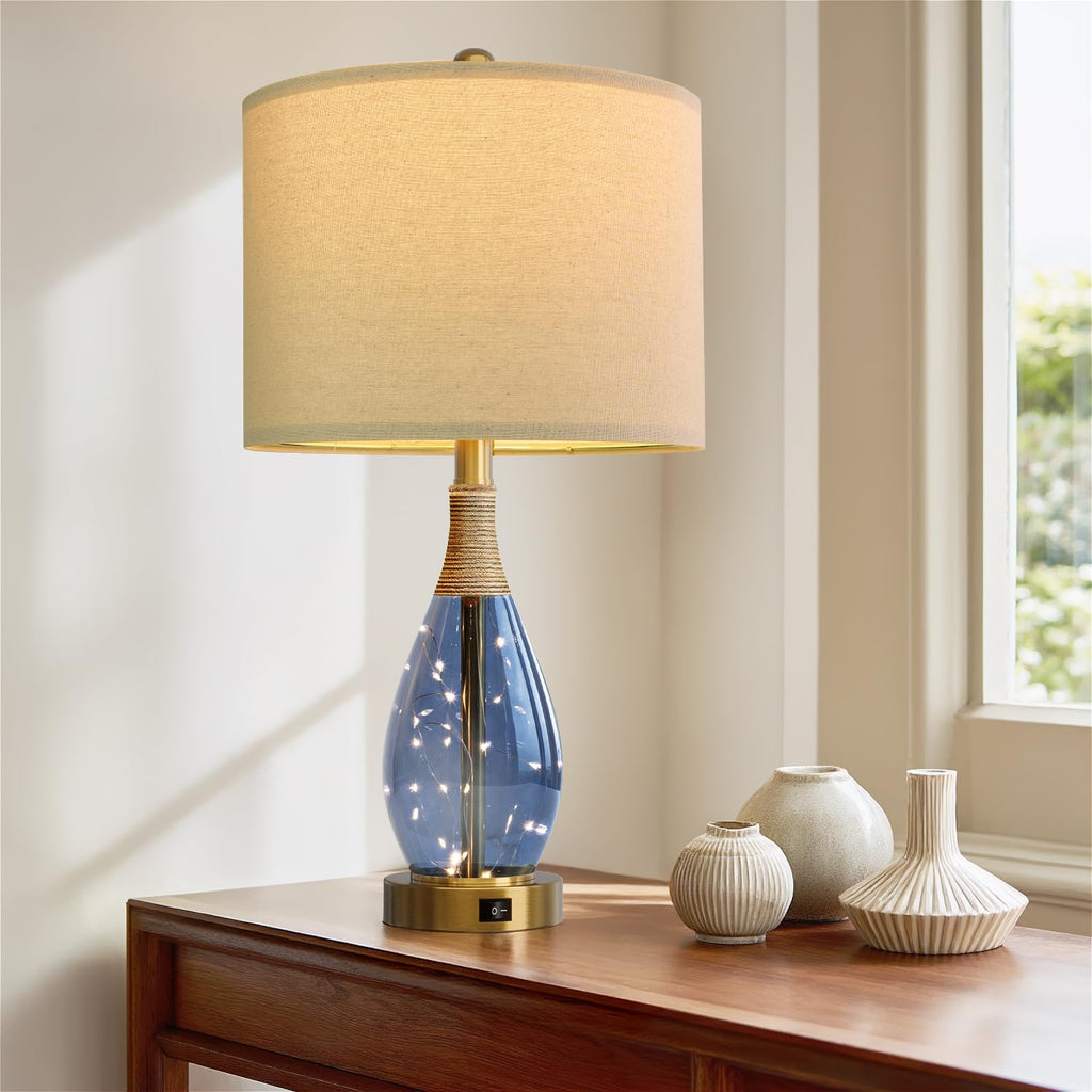 OYEARS 23" Table Lamps for Living Room Set of 2 Bedside Lamps for Night Stands Bedroom Lamps Farmhouse Rattan Boho Lamp Glass Nightlight…