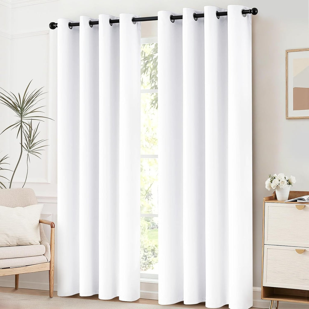 Yakamok White Thermal Insulated Curtains 84 Inch Length Solid Grommet Top Window Treatment Curtain Light Blocking Room Darkening Drapes…