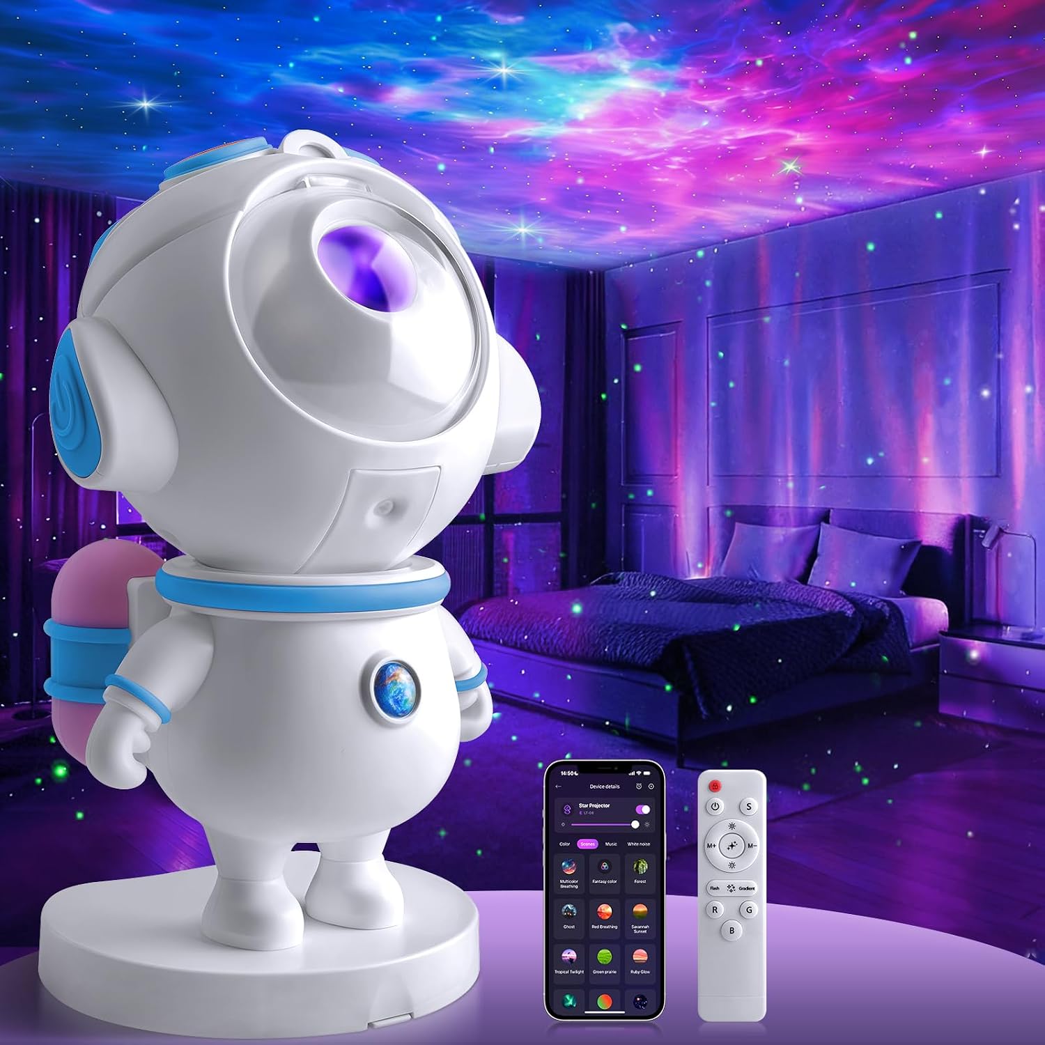 Ousahzu Astronaut Galaxy Star Projector Light, Aurora LED Night Light Lamp for Bedroom, Adults Kids Room Decor, Space Starry Nebula Ceiling…