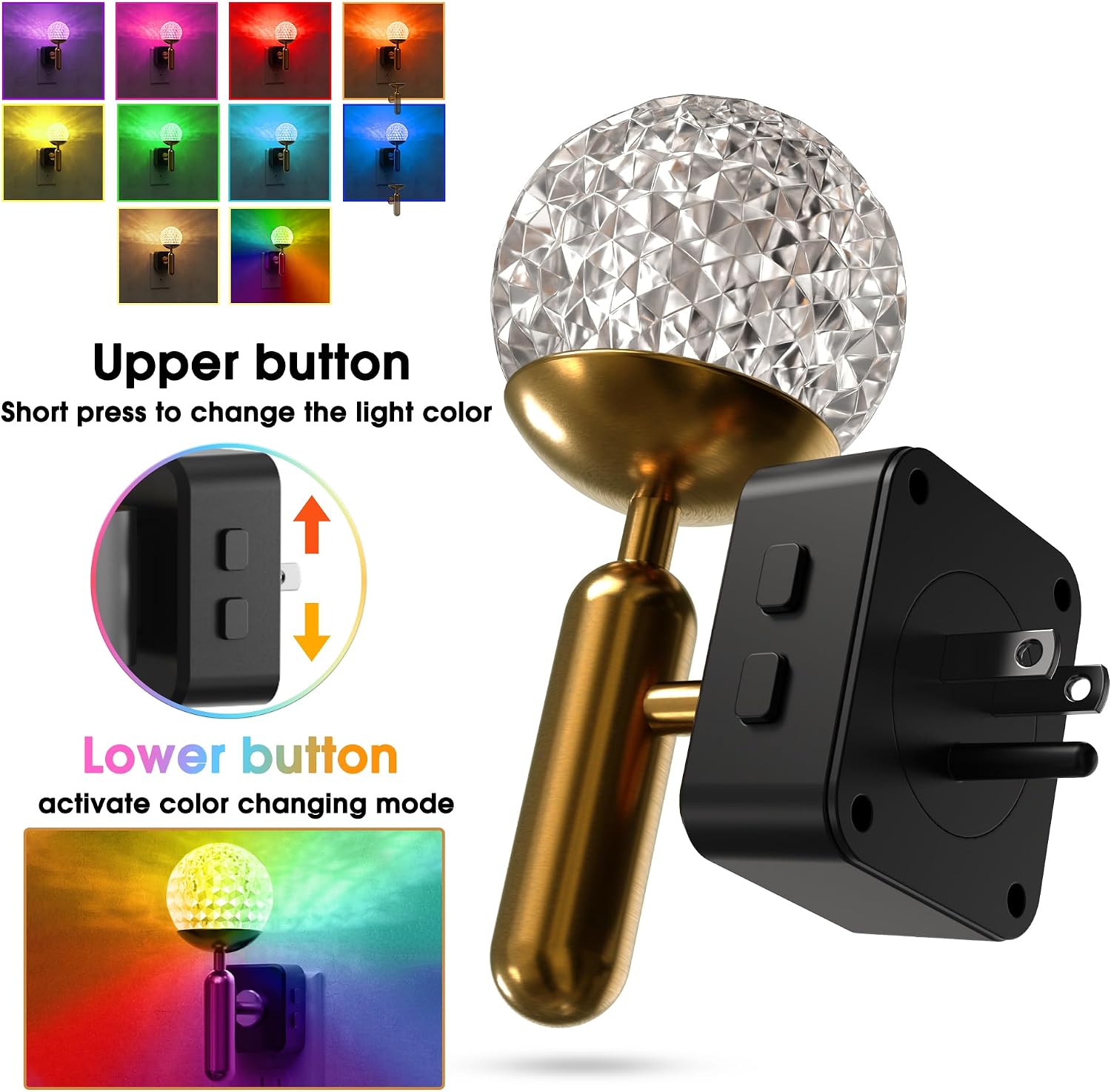 L LOHAS LED Night Lights Plug into Wall, Color Changing Night Light with Rotatable Plug, Crystal Ball Metal Rod, Dusk to Dawn Sensor…
