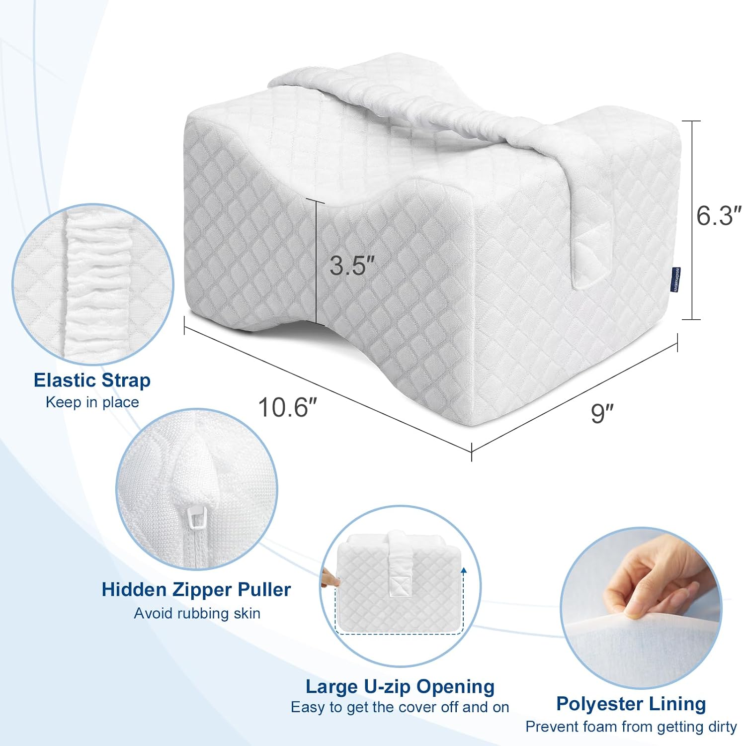 KingPavonini Cooling Knee Pillow for Side Sleepers, Gel Memory Foam Leg Pillows for Side Sleeping with Ice Silk Cover and Strap, Knee Pillo…