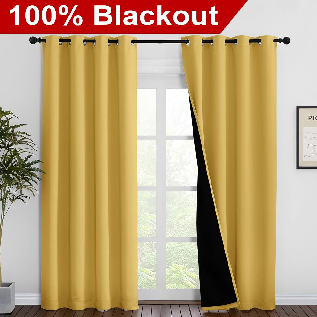 Nicetown Bright Yellow Full Shade Curtain Panels, Pair of Energy Smart & Noise Blocking Out Blackout Drapes for Dining Room Window, Thermal…