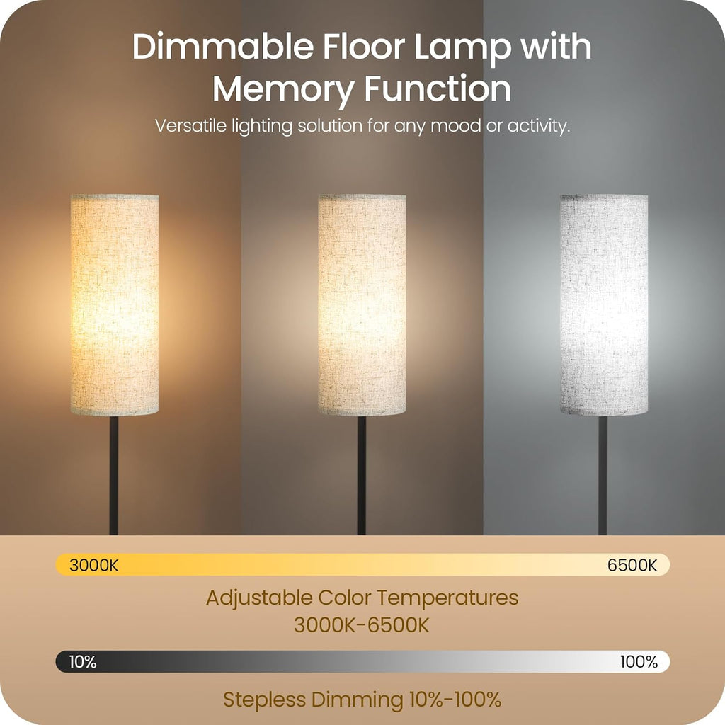 Goebleson 64.4” Dimmable Floor Lamp for Living Room with Remote and Foot Switch, Modern Standing Tall Lamp, Corner Floor Lamp for Bedroom,…