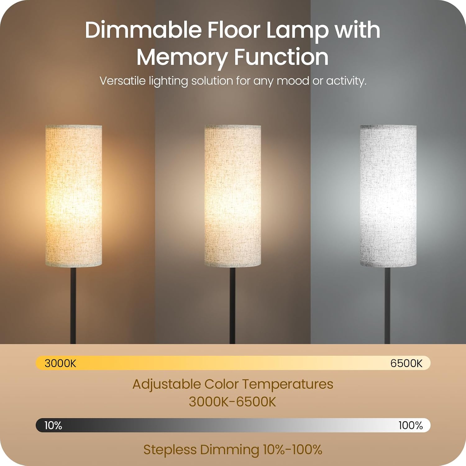 Goebleson 64.4” Dimmable Floor Lamp for Living Room with Remote and Foot Switch, Modern Standing Tall Lamp, Corner Floor Lamp for Bedroom,…