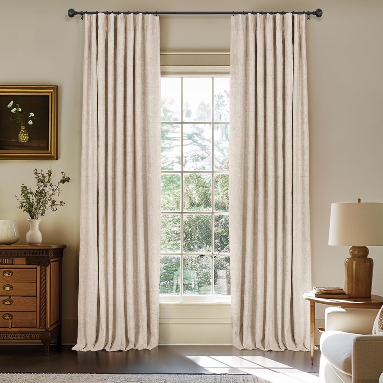 INOVADAY 100% Blackout Curtains for Bedroom, Black Out Curtains 63 Inch Long, Clip Rings Linen Blackout Drapes, Thermal Insulated Room…