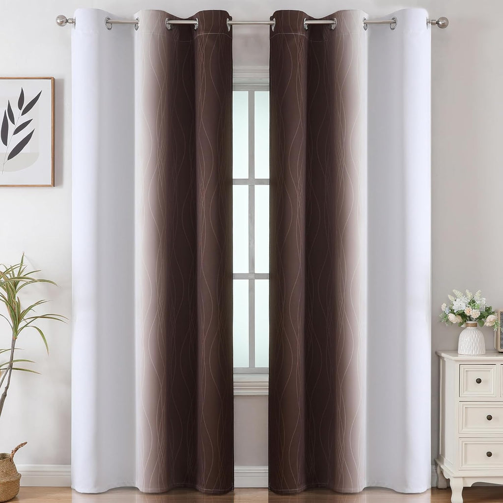 Estelartextiler Estelar Textiler Brown and Greyish White Ombre Blackout Curtains for Bedroom, Thermal Insulated Gradient Blackout Drapes, F…