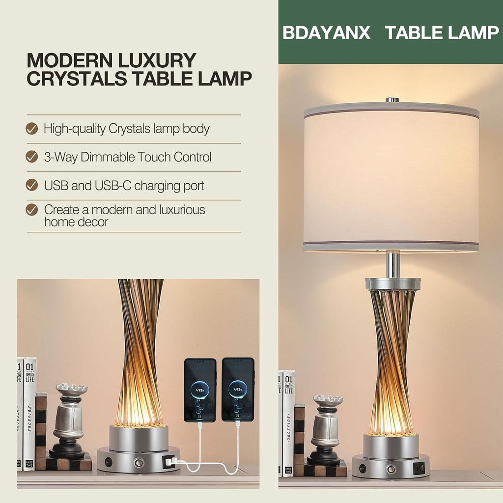 Illuminatingyoumeandhim 3-Way Dimmable Table Lamp Set of 2, Touch Control Lamp with Night Light, Modern Crystal Table Lamps for Bedroom, Livin…
