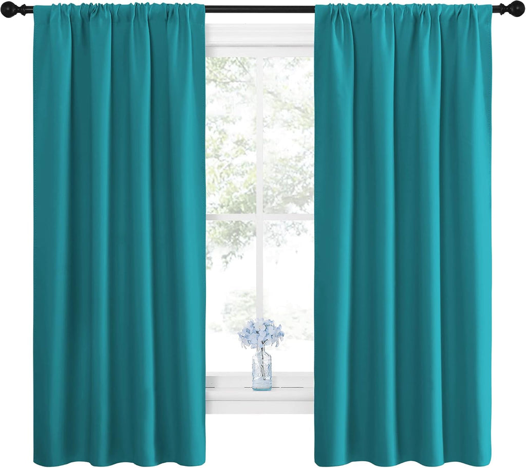 NICETOWN Peacock Blue Blackout Curtains Panels for Window, Thermal Insulated Rod Pocket Blackout Drapes/Draperies for Living Room (2…