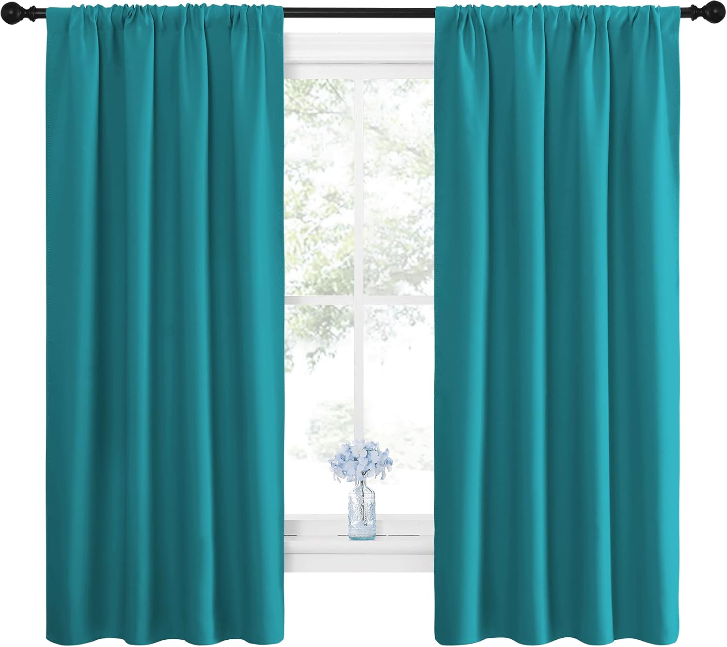 NICETOWN Peacock Blue Blackout Curtains Panels for Window, Thermal Insulated Rod Pocket Blackout Drapes/Draperies for Living Room (2…