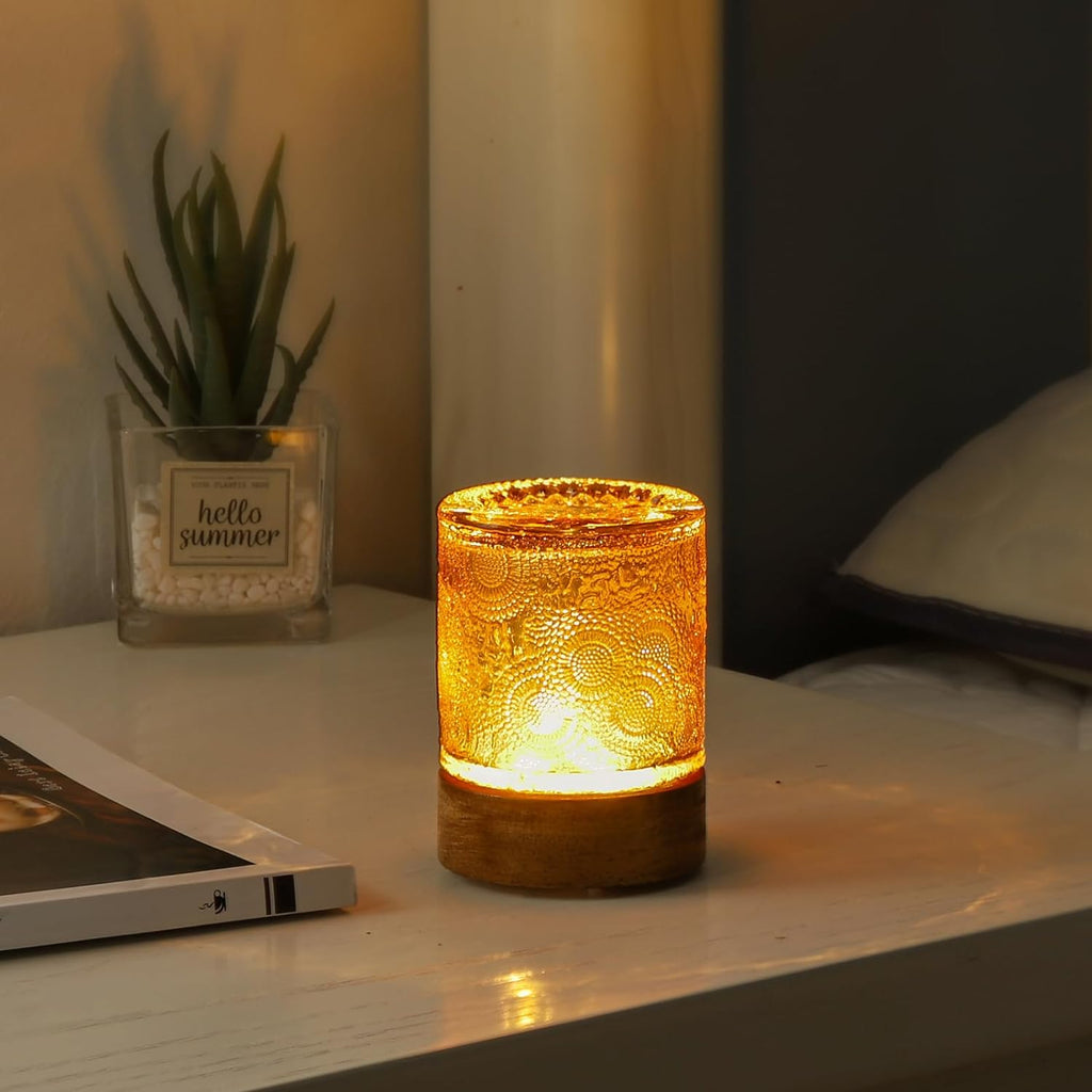 Mini Soft Warm Light Lamp Battery Operated Portable Night Light with Timer, Small Glass Vintage Dim Sleep Nightlights, Battery Powered…