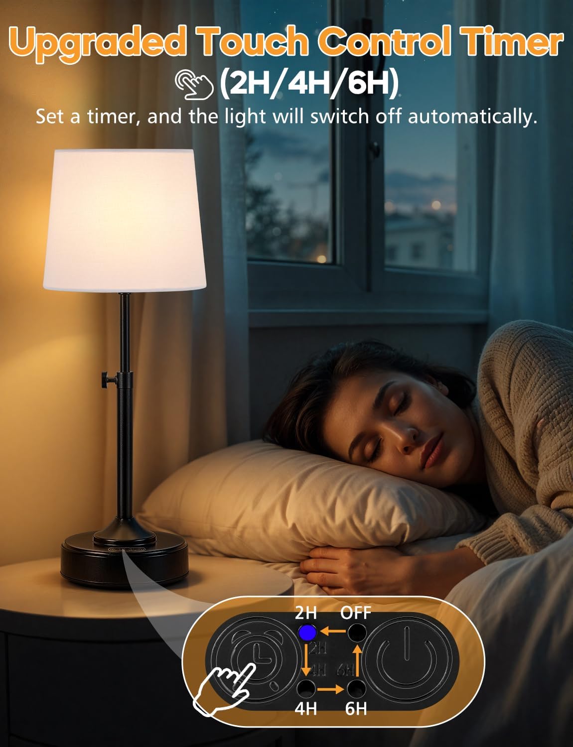Height Adjustable Cordless Table Lamp Rechargeable with Timer, 3-Way & Stepless Dimmable LED Battery Operated Table Lamp, Wireless…