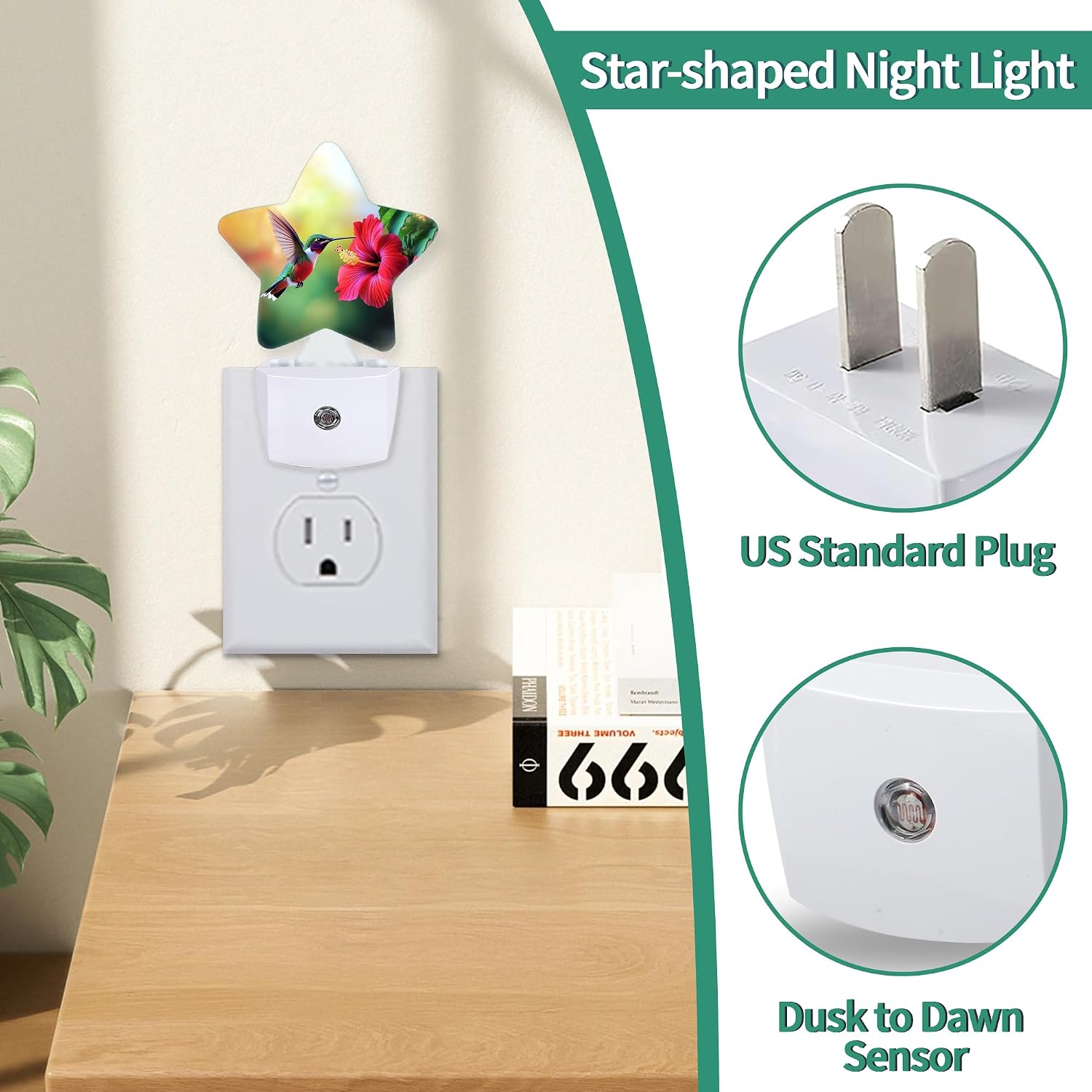Hummingbird Flower Plug in Star Night Light, Night Light with Sensor for Kids Nursery Bedroom, Decorative Soft Glow Lamp for Hallway…