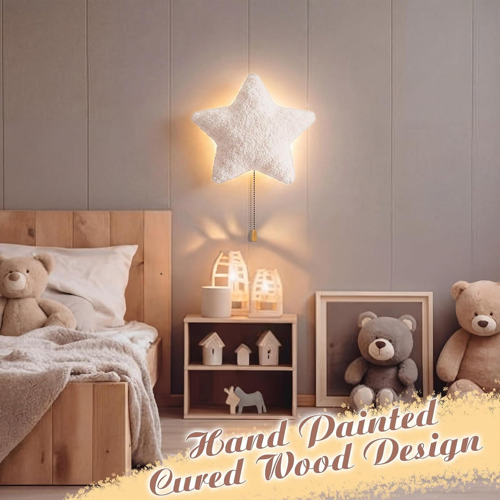 Aurelema Fluffy Star Night Light Wall Lamp Sleeping Nursery Lighting Cute Floating Battery Operated Hanging Lamp for Baby Boys Girls…
