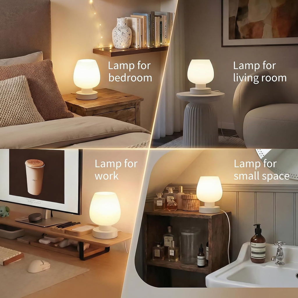 ONEWISH Small Bedside Lamp for Bedroom, 3-Way Dimmable Touch Control, 600 Lumen Bright Opal Glass Shade, 7.5 Inch Ultra Compact…
