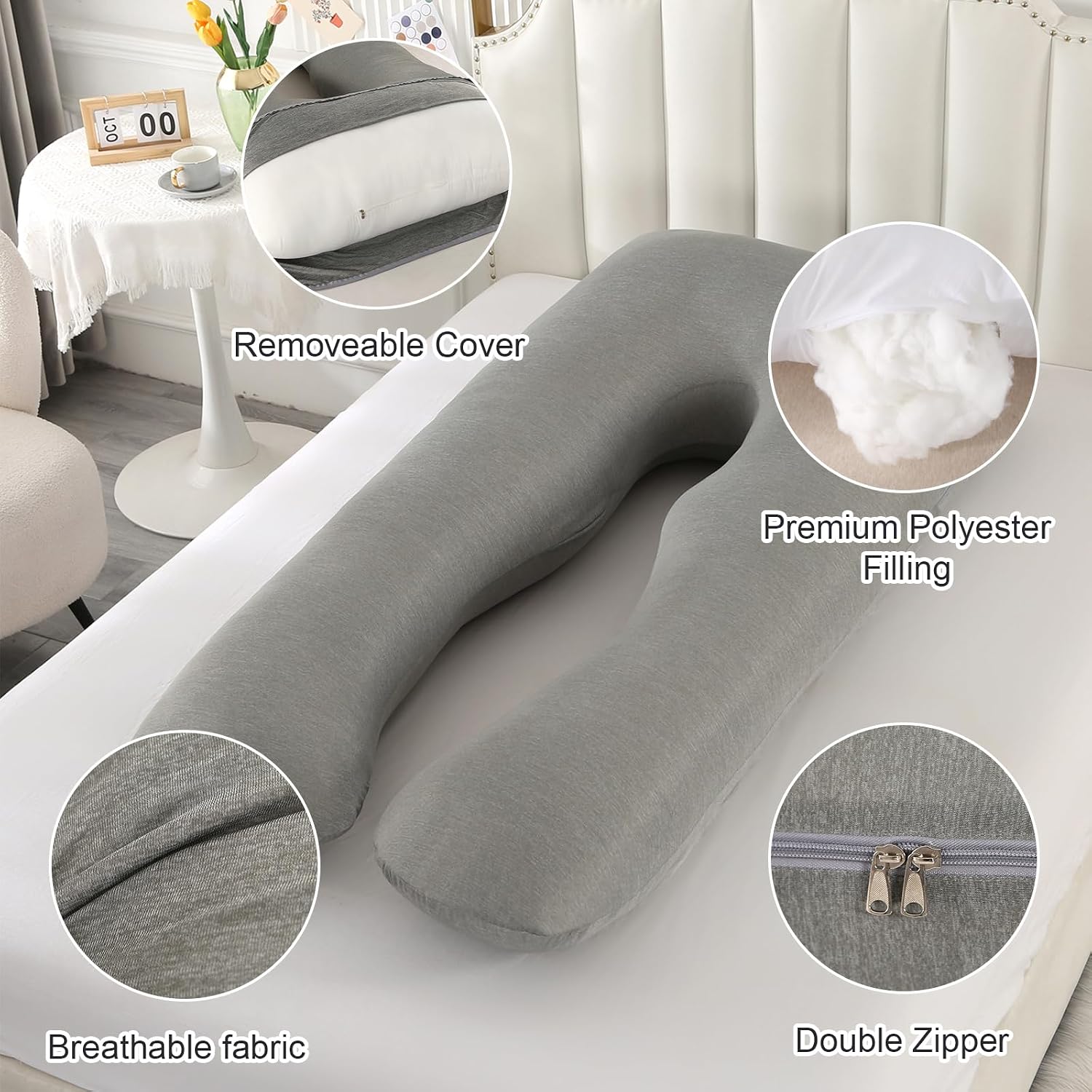 Amagoing Pregnancy Pillows with Cooling Cover, U-Shape Full Body Pillow for Sleeping, Support for Back, Legs, Belly, HIPS for Pregnant Wome…