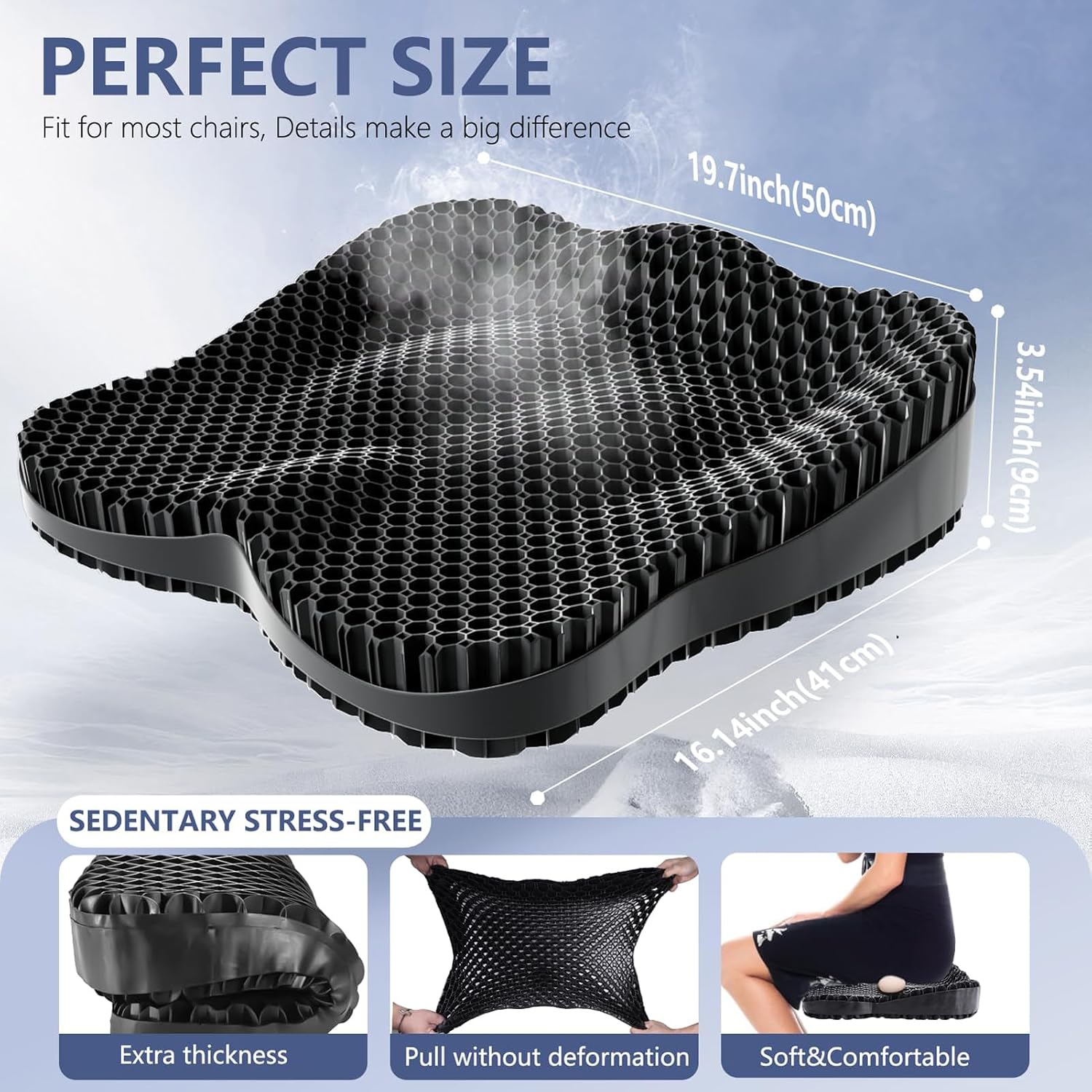 19.7in Thicken Cooling Gel Seat Cushion, Larger Gel Seat Cushion for Long Sitting Pressure Relief Seat Pad for Office Chair Egg Cushions…