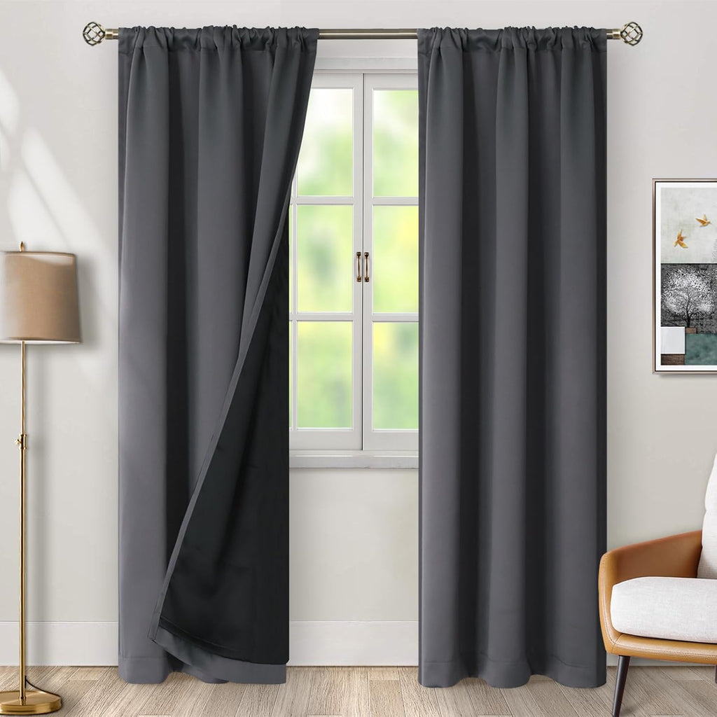 BGment Dark Grey 100% Blackout Curtains for Bedroom, Black Out Living Room 84 inch Panels with Thermal Liner, Rod Pocket and Back Tab…