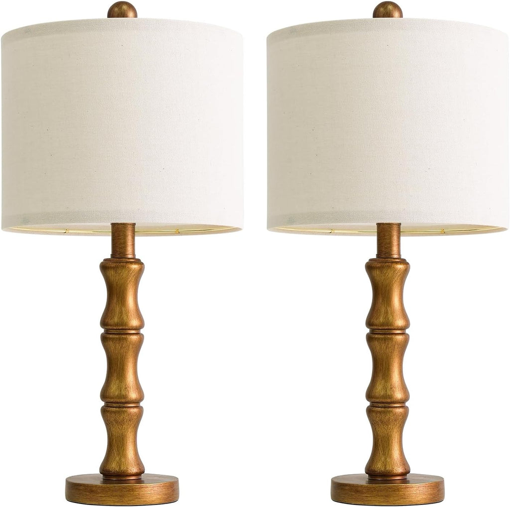 BOBOMOMO 20.5" Vintage Nightstand Lamps Set of 2, Farmhouse Table Lamps with Antique Gold Resin Base & Linen Shade, Small Bedside Lamp…