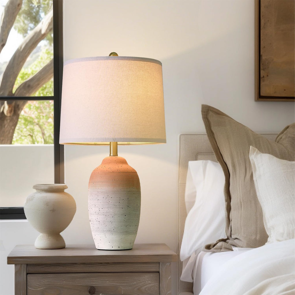 USumkky 24.5" Ceramic Table Lamp with 5FT Cord, Single Farmhouse Vintage Rustic Bedside Lamp for Living Room Bedroom Entryway, Linen…