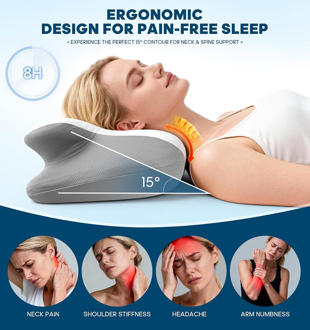 Fruaros Neck Support Pillow for Sleeping, Contour Memory Foam Pillows for Neck Pain, Ergonomic Orthopedic Cervical Pillow for Side B…