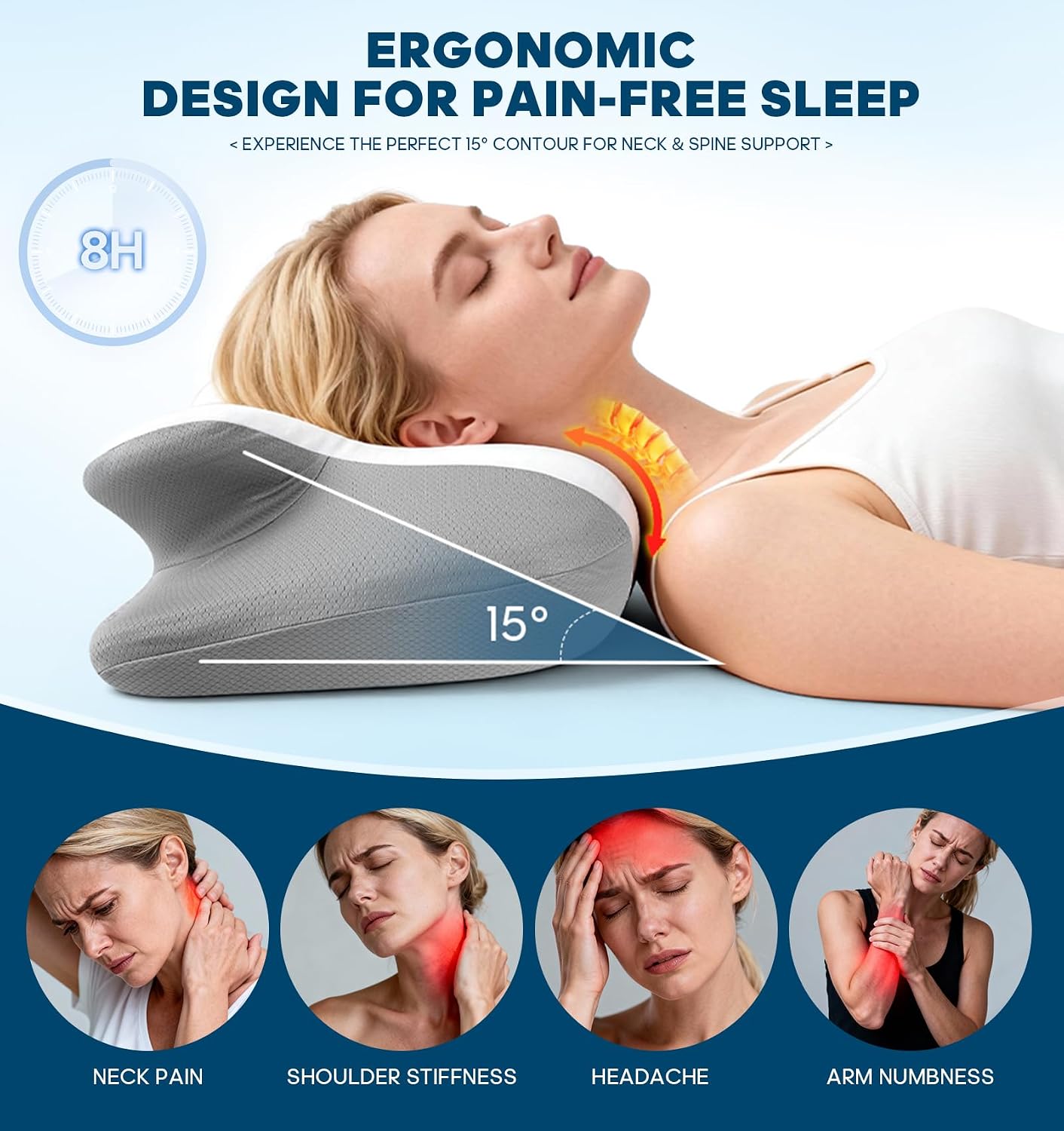 Fruaros Neck Support Pillow for Sleeping, Contour Memory Foam Pillows for Neck Pain, Ergonomic Orthopedic Cervical Pillow for Side B…
