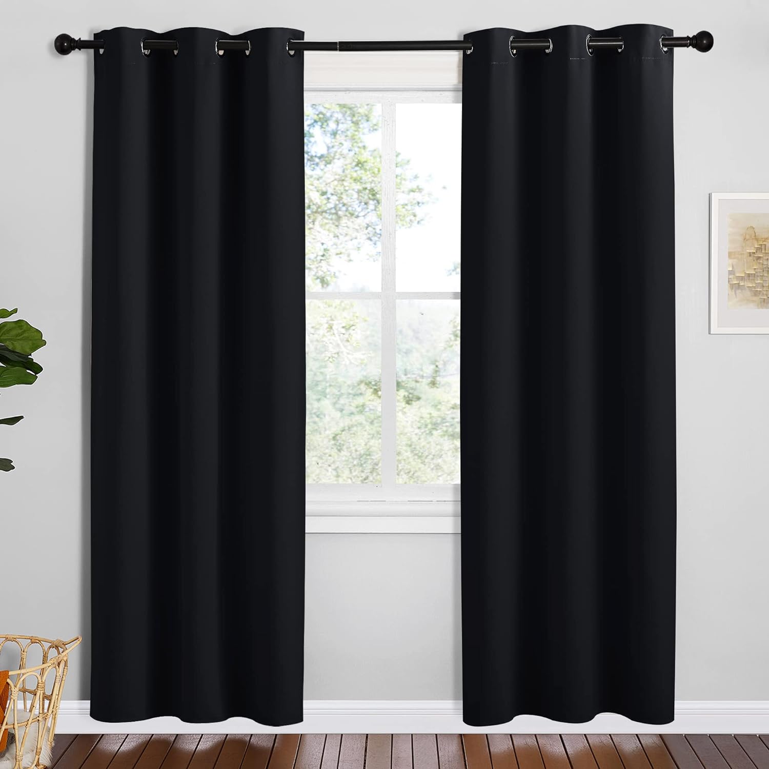 NICETOWN Bathroom Blackout Thermal Curtains and Drapes, 2 Panels, 42 inches Wide by 78 inches Long, Black, Solid Thermal Insulated…