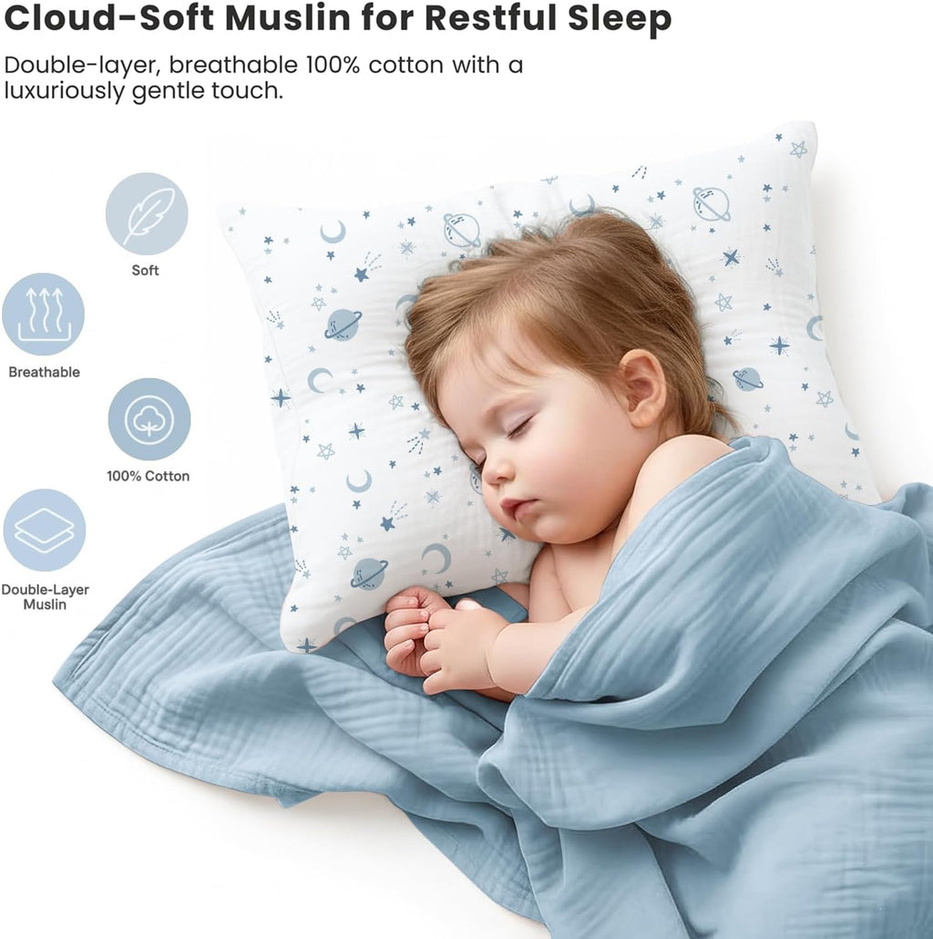 Konssy Muslin Toddler Pillowcase 13"x18", 2 Pack 100% Cotton Toddler Pillow Case for Kids, Boys, Girls, Soft & Snug Fit Baby Pillow Covers…