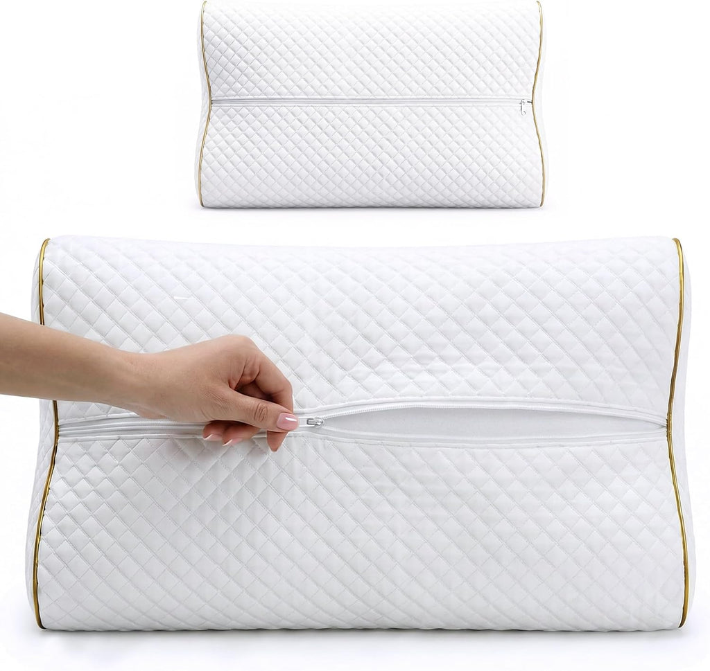 Royaltherapy Royal relaxation Travel Memory Foam Cervical Pillow – Contour Pillow for Neck and Shoulder Pain White