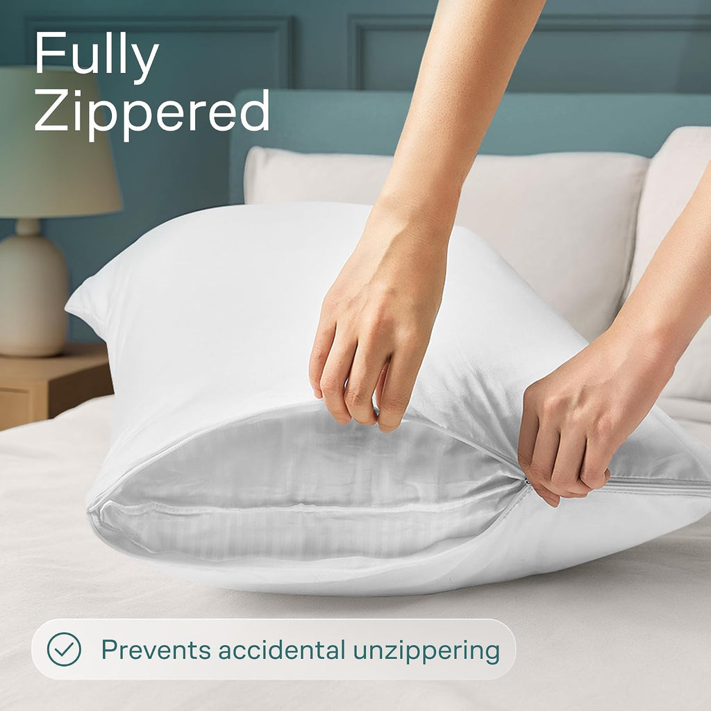 NiagaraSleepSolution Niagara 4 Pack Waterproof Pillow Protectors King 20x36 Inches Smooth Zipper Encasement Covers Quiet Cases Set White 4…