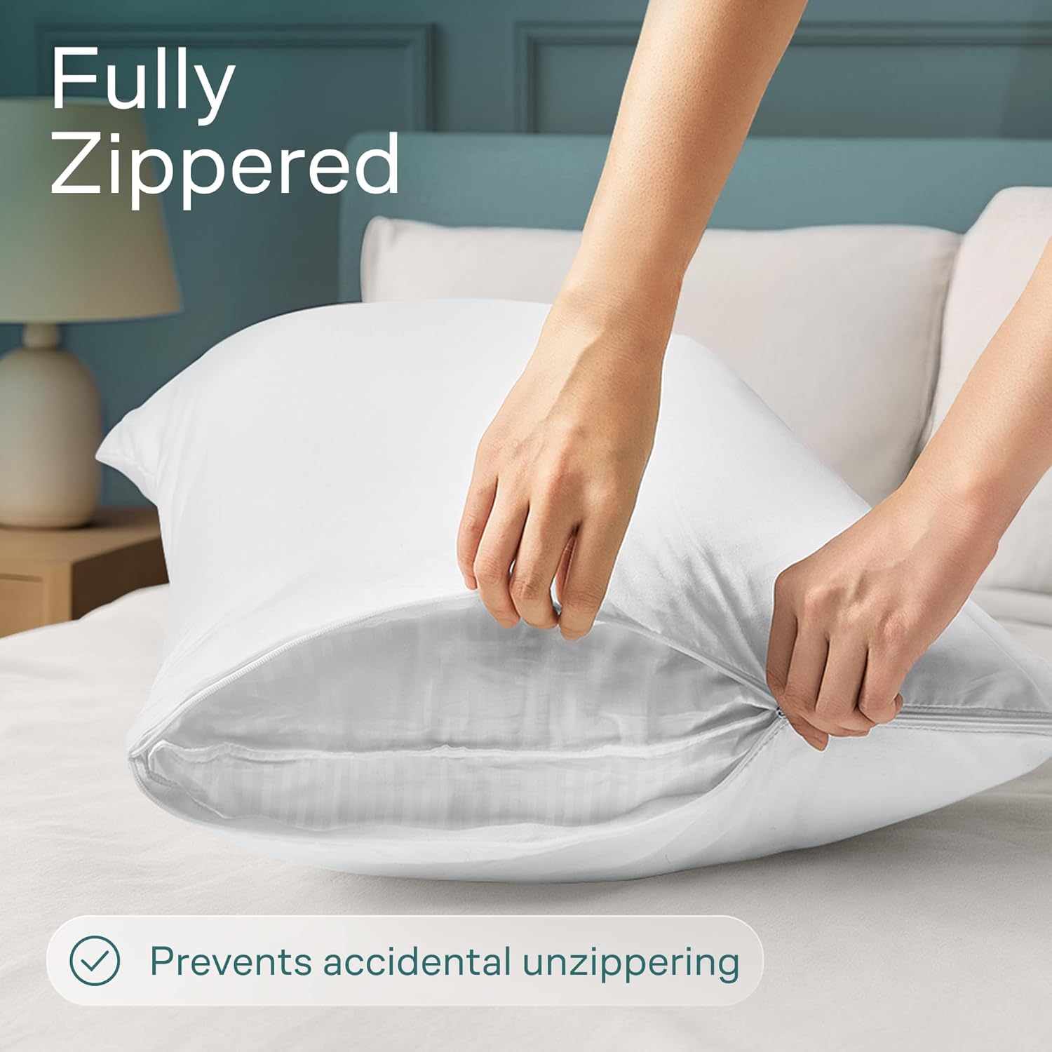 NiagaraSleepSolution Niagara 4 Pack Waterproof Pillow Protectors Queen 20x30 Inches Smooth Zipper Encasement Covers Quiet Cases Set White 4…
